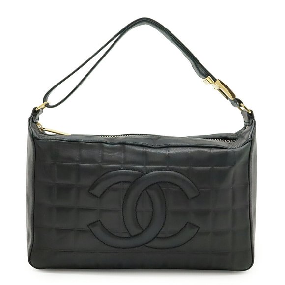 CHANEL Black Lambskin Leather Logo Shoulder Bag - Picture 1 of 10